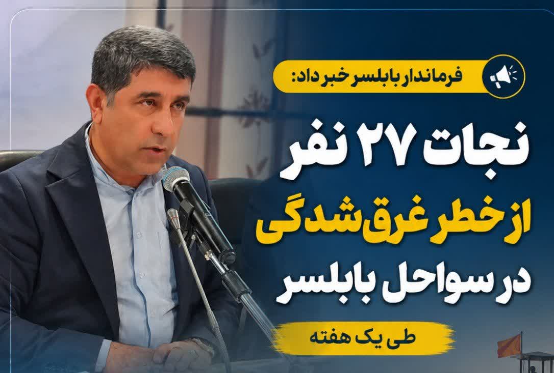  نجات ۲۷ نفر از خطر غرق‌شدگی در سواحل بابلسر طی یک هفته