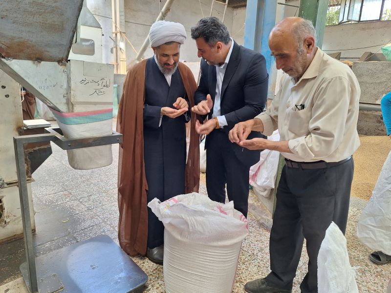 حضور میدانی امام جمعه و فرماندار در کارخانه شالیکوبی‌ جهت خدا قوت به  شالیکوبی‌داران 
