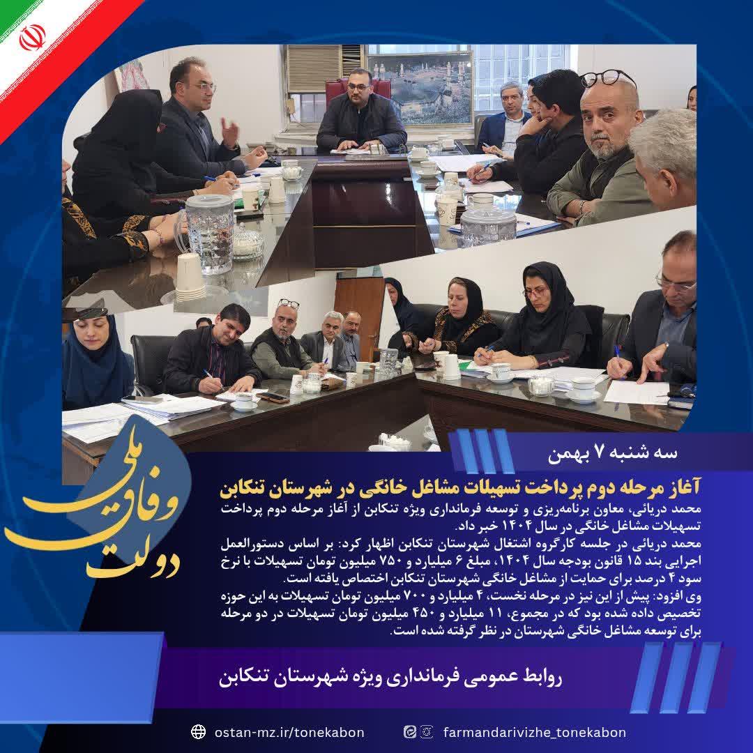 آغاز مرحله دوم پرداخت تسهیلات مشاغل خانگی در شهرستان تنکابن